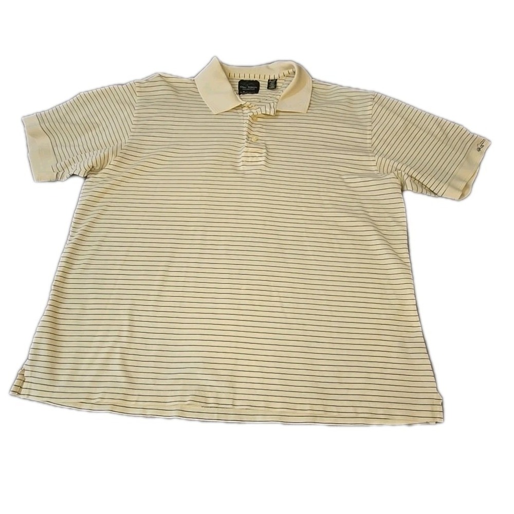 Vintage Greg Norman Collection Polo Shirt Mens XL Striped Cream Black  Cotton - Picture 2 of 12